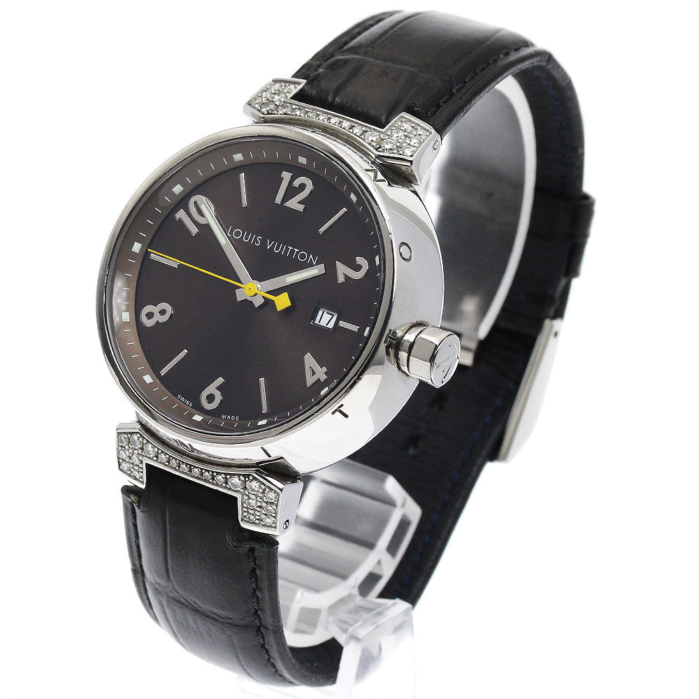 LOUIS VUITTON Q111G Tambour Date Lug Diamond Quartz Men's Watch
