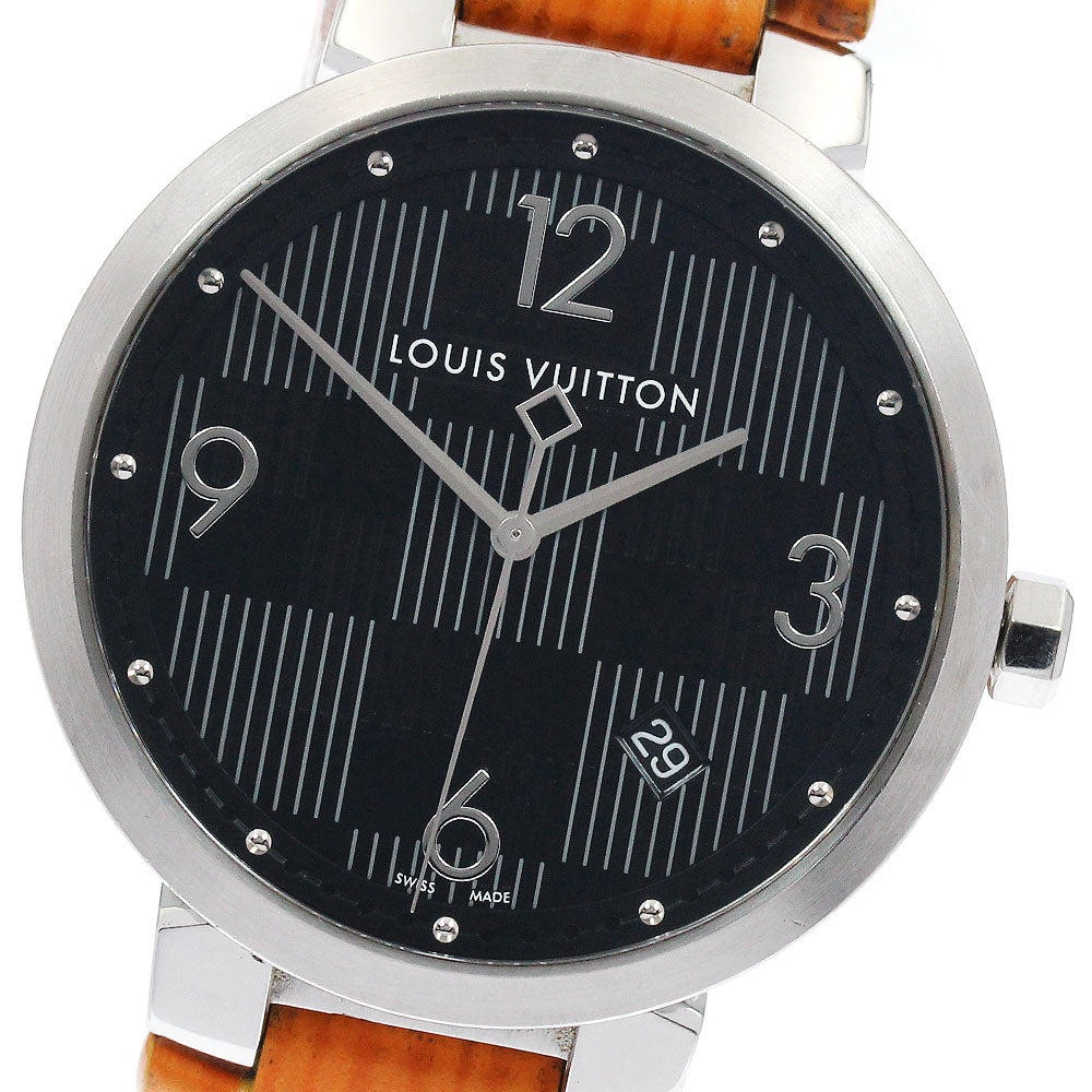 LOUIS VUITTON Q1D07 Tambour Slim Damier Graphite Date Quartz Men's Watch