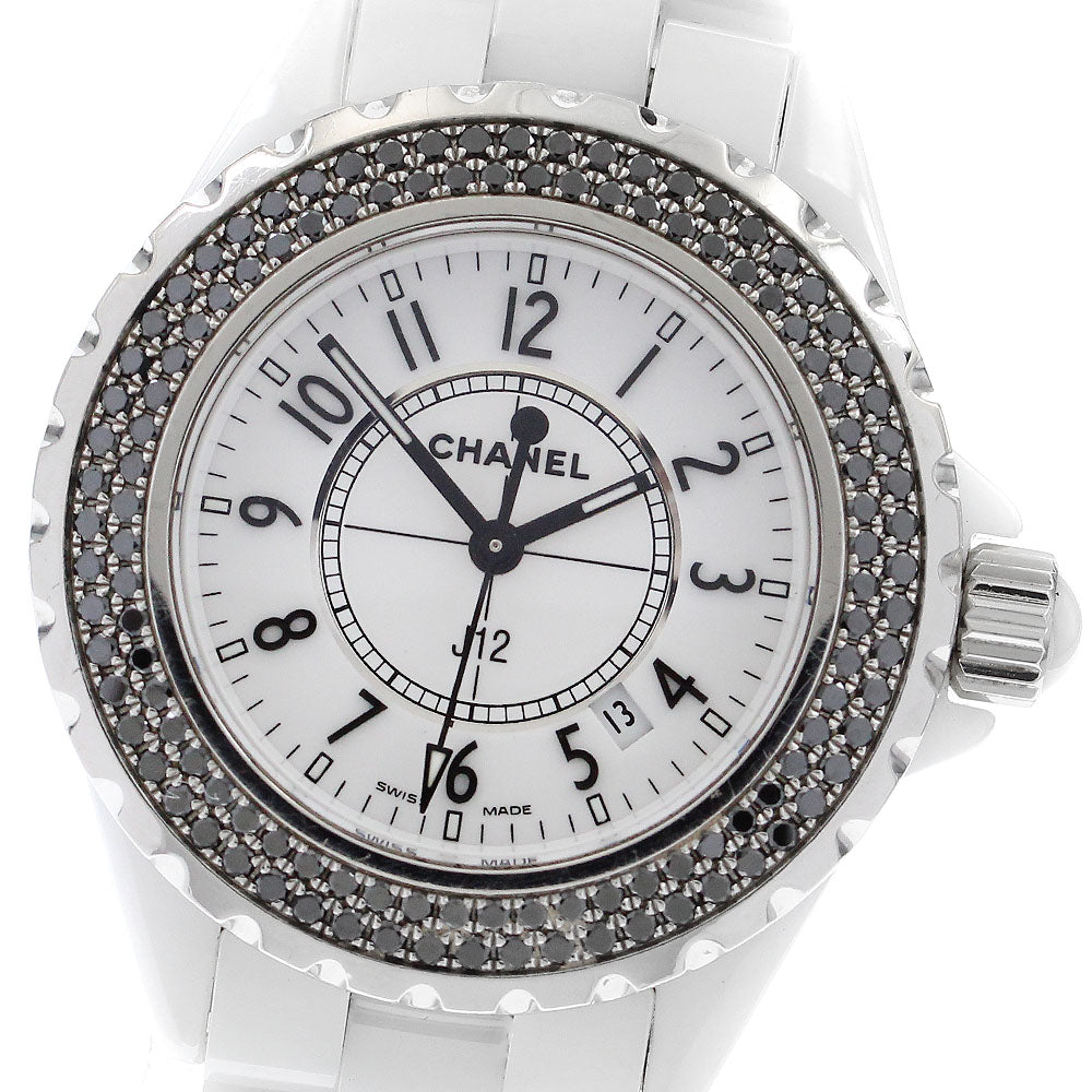 CHANEL H1630 J12 White Ceramic Black Diamond Bezel Quartz Women's Watch