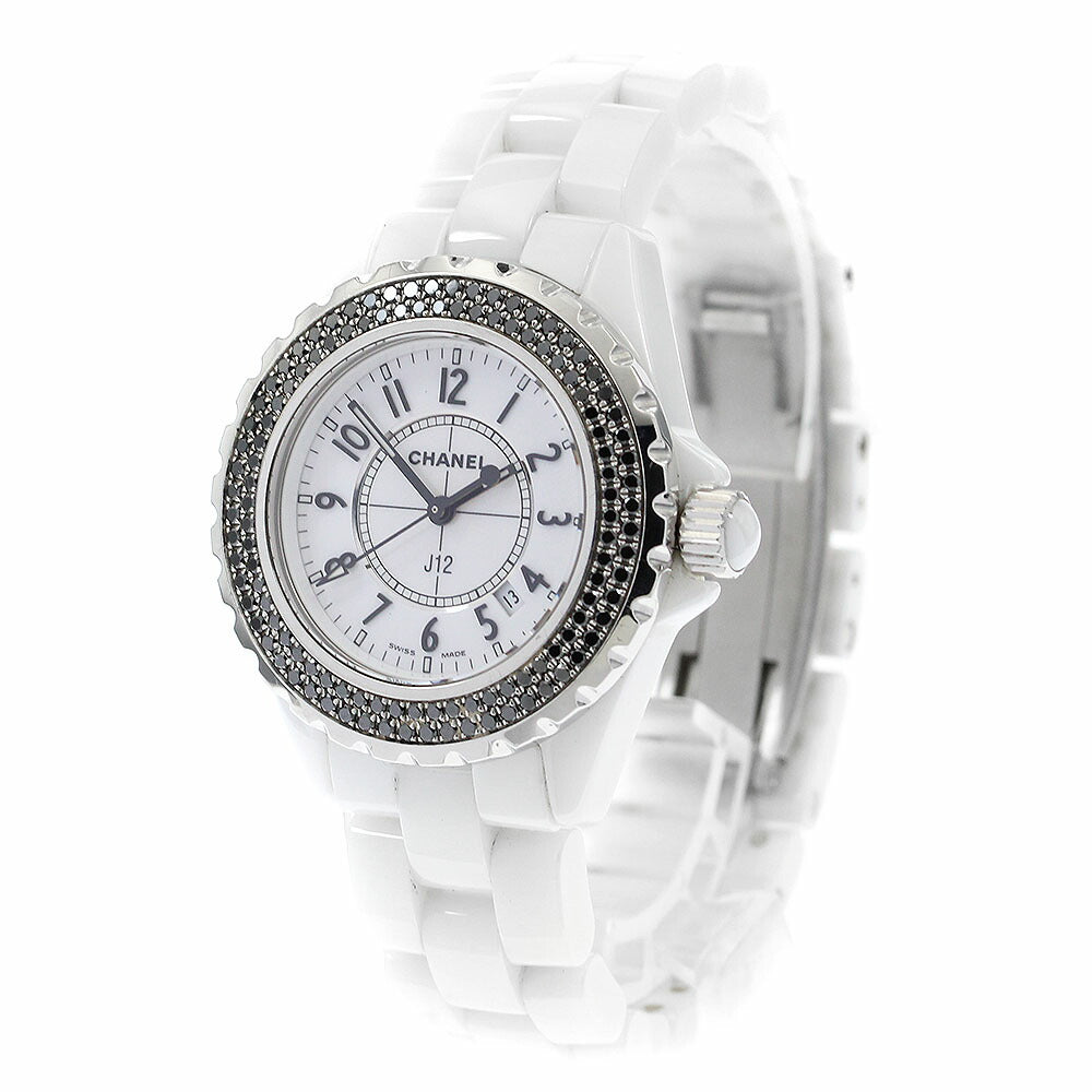 CHANEL H1630 J12 White Ceramic Black Diamond Bezel Quartz Women's Watch