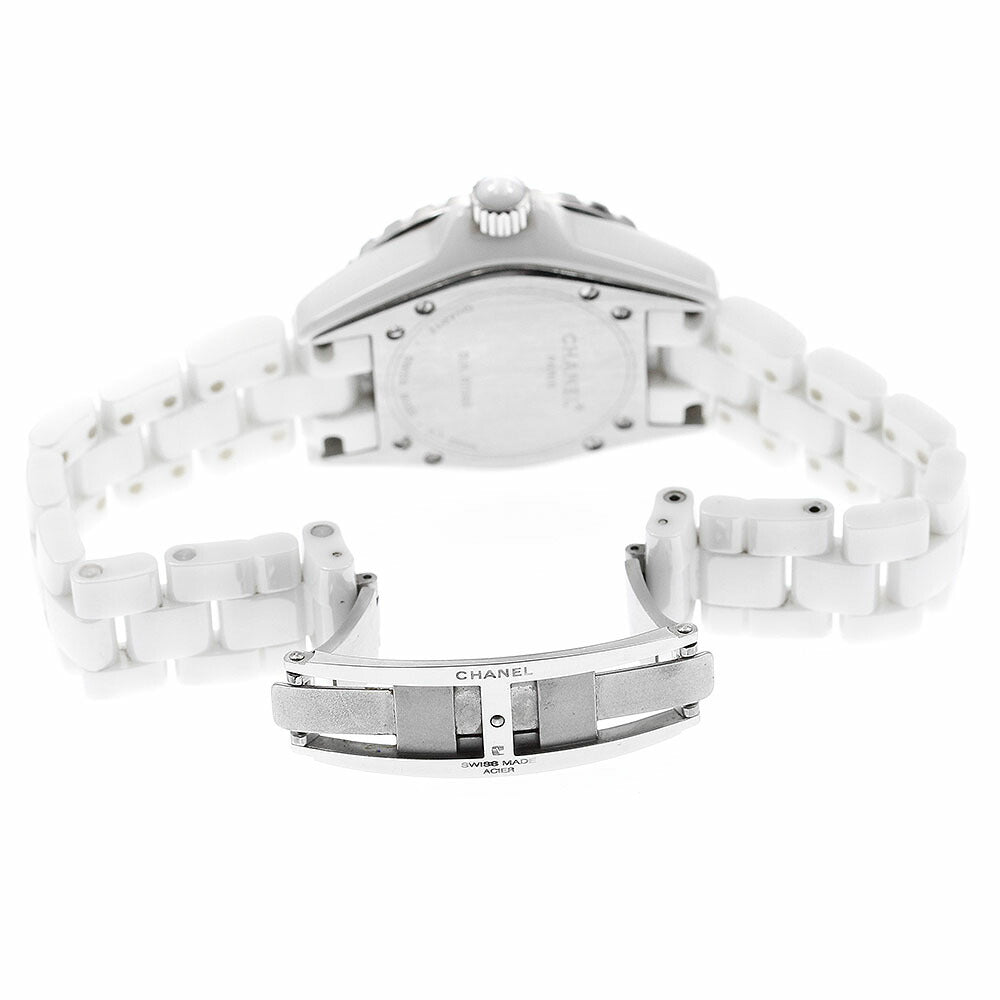 CHANEL H1630 J12 White Ceramic Black Diamond Bezel Quartz Women's Watch