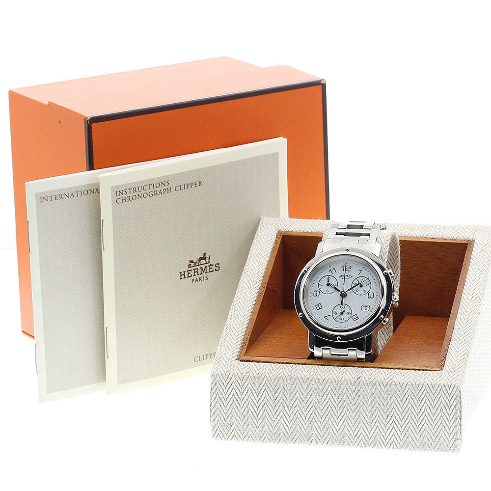 HERMES CL1.910 Clipper Chrono Date Quartz Men's Watch with Inner Box and Warranty Card