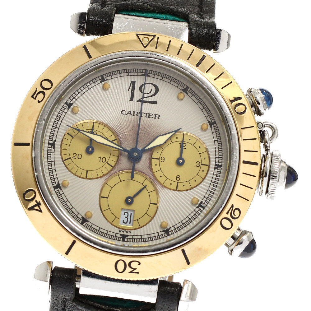 CARTIER W3101155 Pasha Chrono 38 YG Bezel Quartz Men's Watch