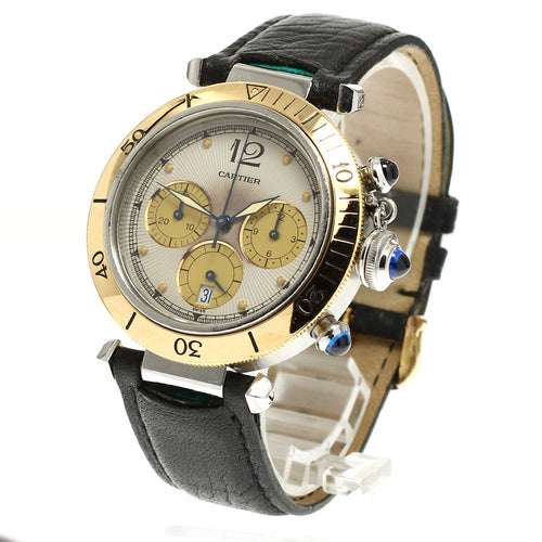CARTIER W3101155 Pasha Chrono 38 YG Bezel Quartz Men's Watch