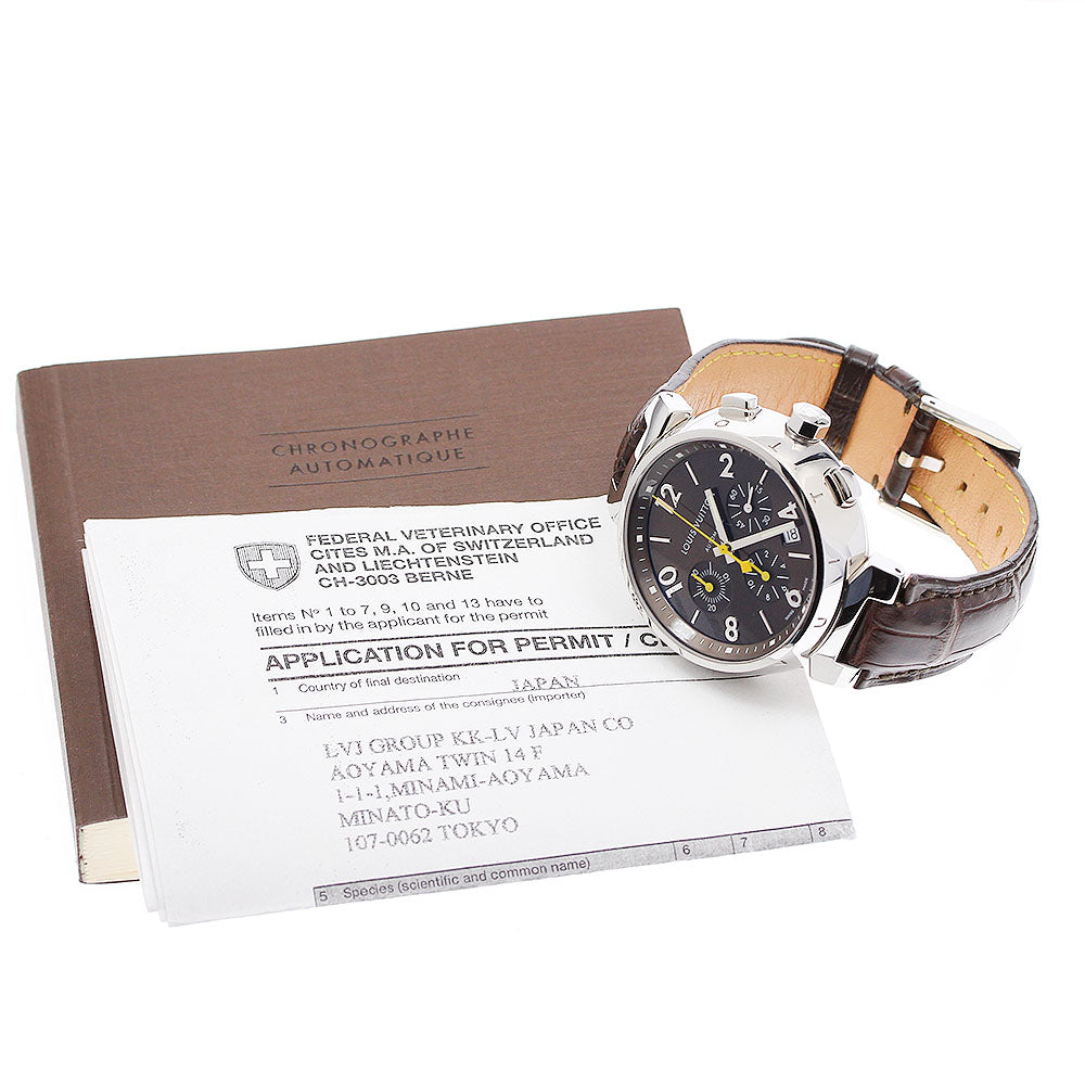 LOUIS VUITTON Q1121 Tambour Date Chronograph Automatic Men's Watch with Warranty