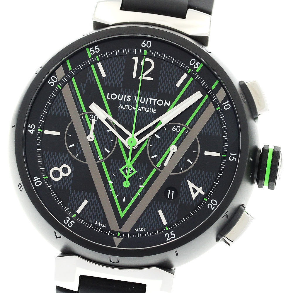 LOUIS VUITTON QA130Z Tambour Damier Graphite Race Chronograph Automatic Men's Watch Excellent Condition with Box and Warranty Card