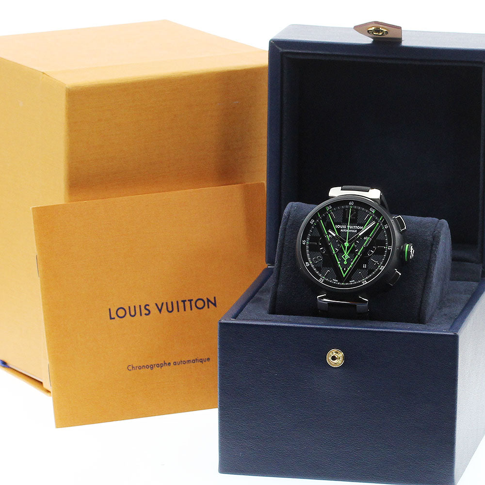 LOUIS VUITTON QA130Z Tambour Damier Graphite Race Chronograph Automatic Men's Watch Excellent Condition with Box and Warranty Card