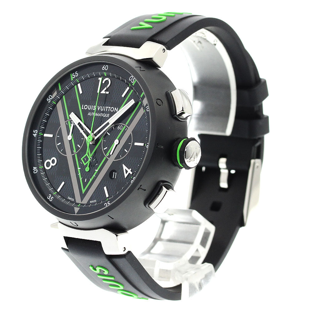 LOUIS VUITTON QA130Z Tambour Damier Graphite Race Chronograph Automatic Men's Watch Excellent Condition with Box and Warranty Card