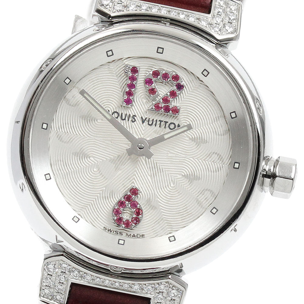 LOUIS VUITTON Q1214 Tambour Ruby Index Diamond Lug Quartz Ladies Watch (Good Condition)