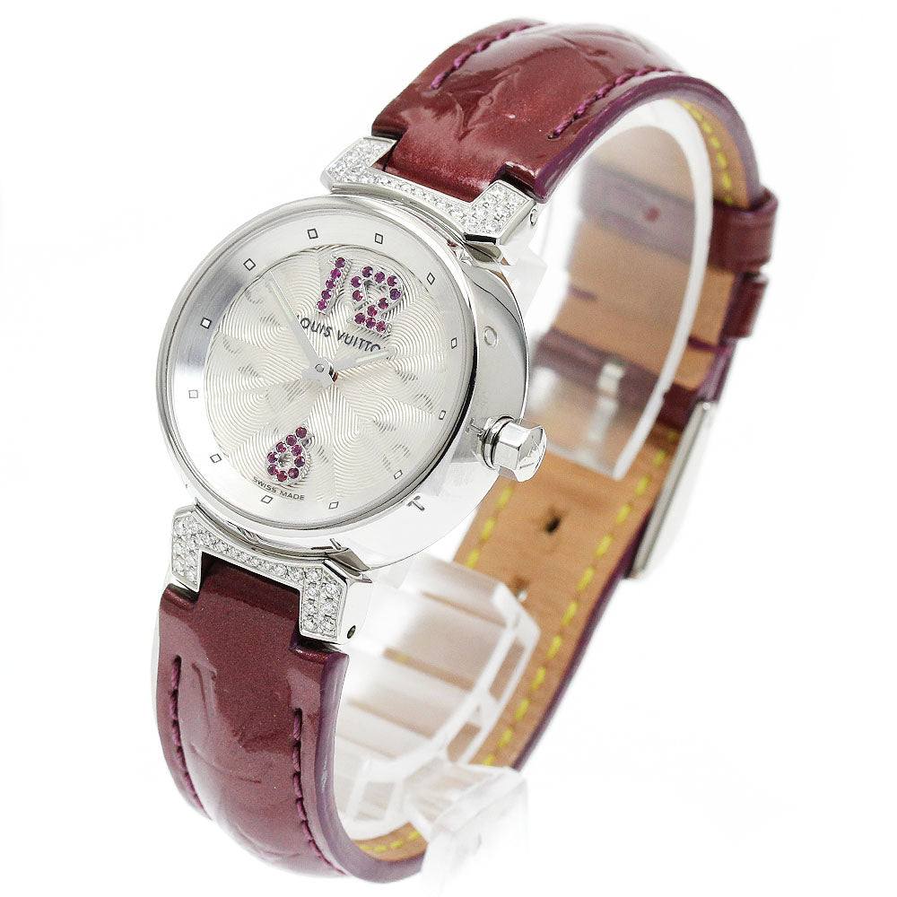 LOUIS VUITTON Q1214 Tambour Ruby Index Diamond Lug Quartz Ladies Watch (Good Condition)