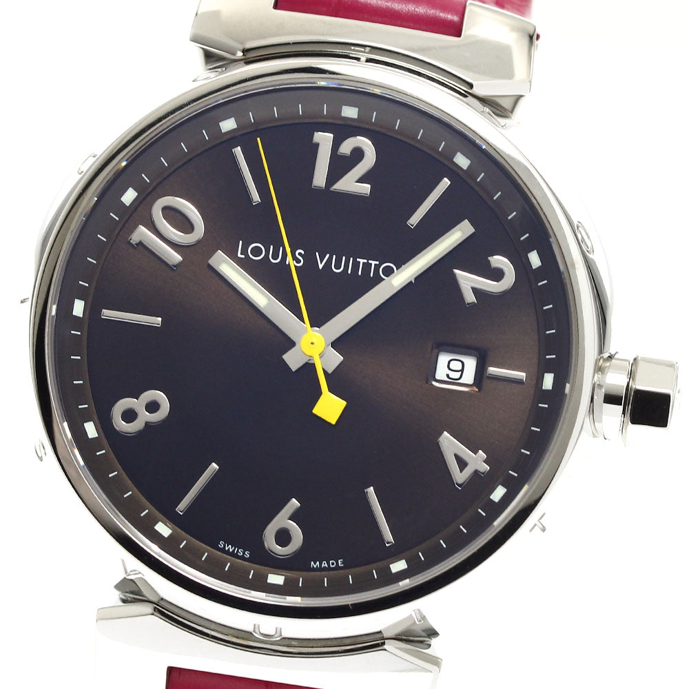 LOUIS VUITTON Q1111 Tambour Date Quartz Men's Watch Excellent Condition with Box and Warranty Card