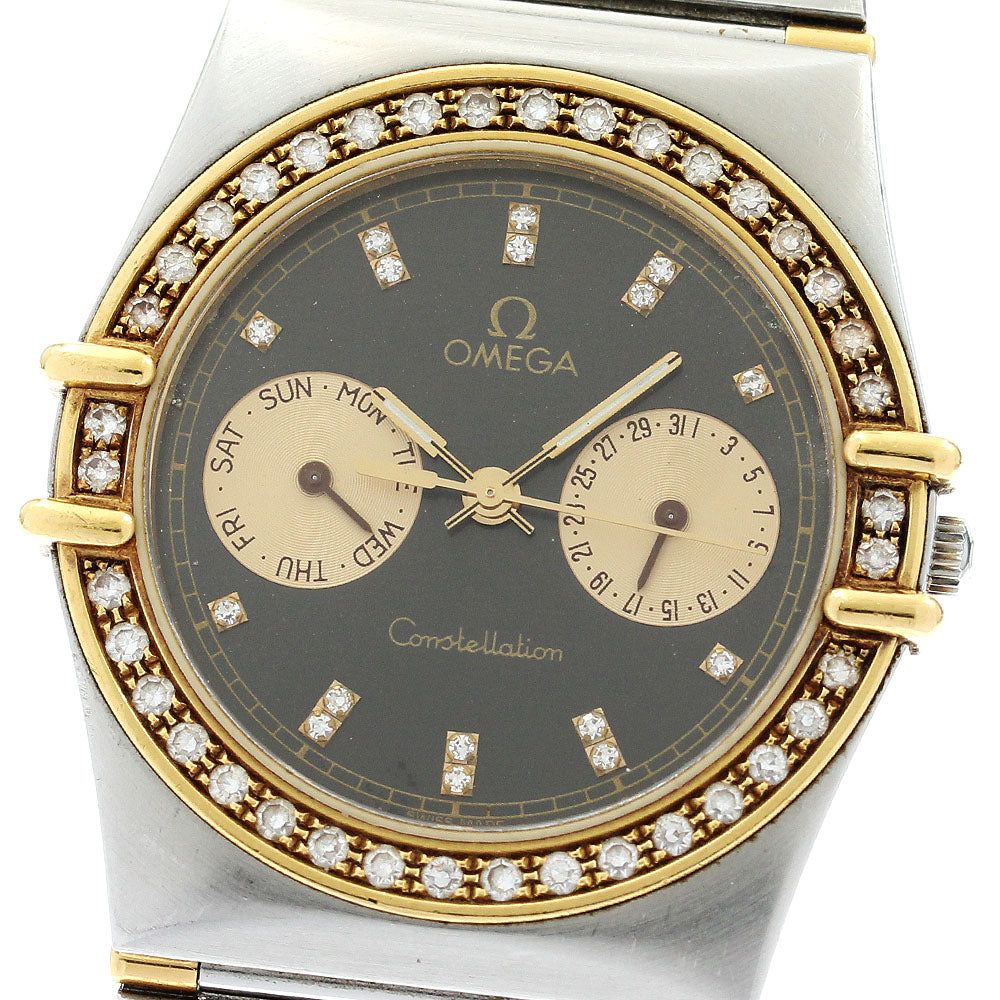 OMEGA Constellation Day-Date Half-Bar Diamond Bezel Quartz Men's Watch