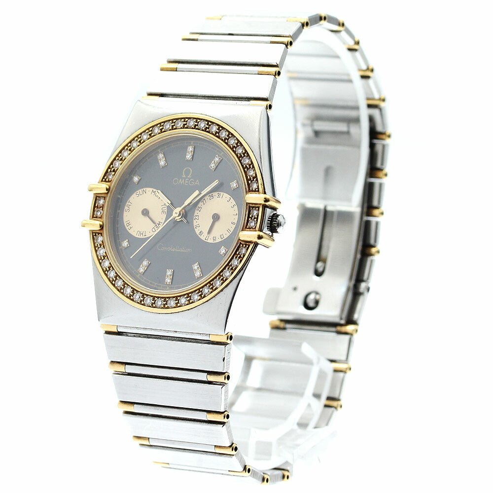 OMEGA Constellation Day-Date Half-Bar Diamond Bezel Quartz Men's Watch