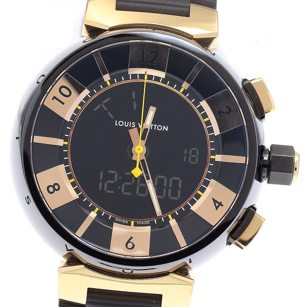 LOUIS VUITTON Q118N Tambour in Black Quartz Men's Watch with Box and Warranty Card