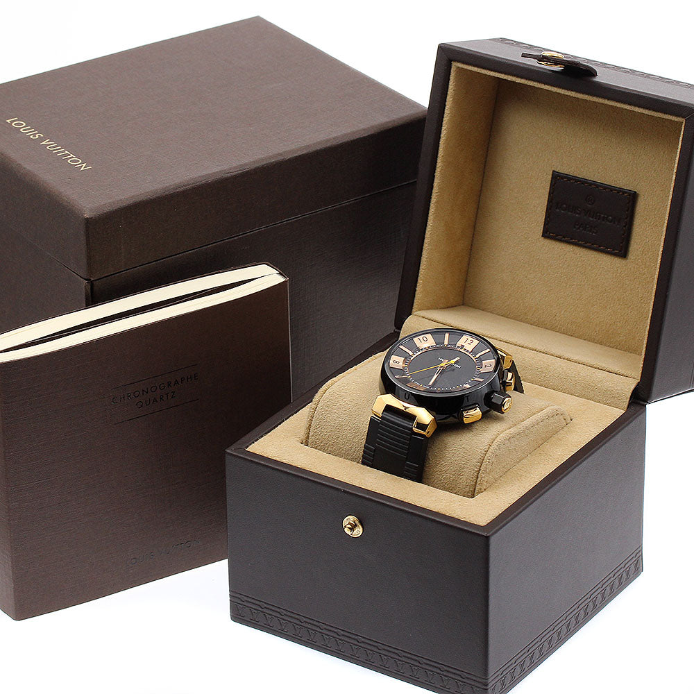 LOUIS VUITTON Q118N Tambour in Black Quartz Men's Watch with Box and Warranty Card