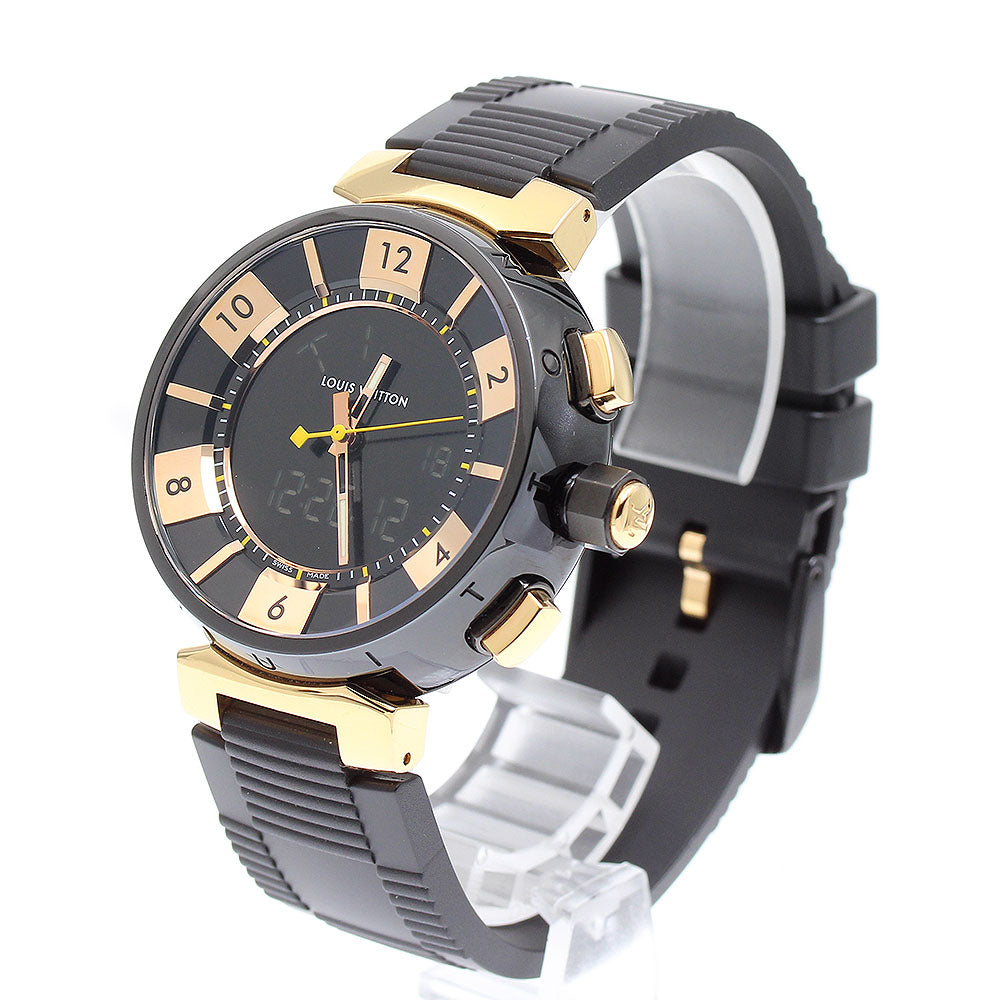 LOUIS VUITTON Q118N Tambour in Black Quartz Men's Watch with Box and Warranty Card