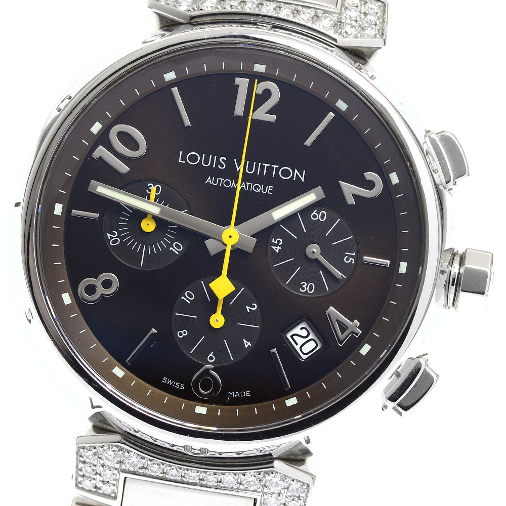 LOUIS VUITTON Q112G Tambour Chronograph Automatic Men's Watch with Diamond Lugs and Box and Warranty Card