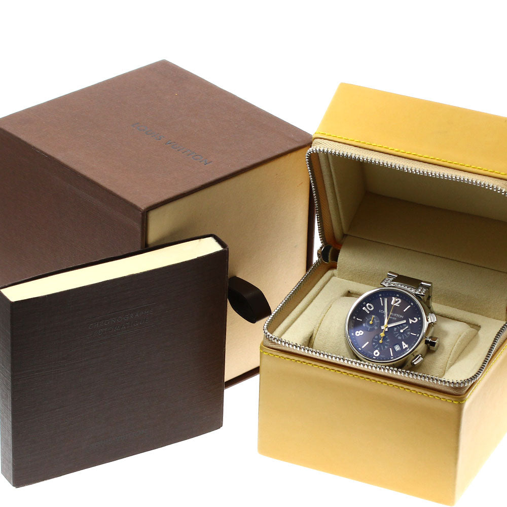 LOUIS VUITTON Q112G Tambour Chronograph Automatic Men's Watch with Diamond Lugs and Box and Warranty Card
