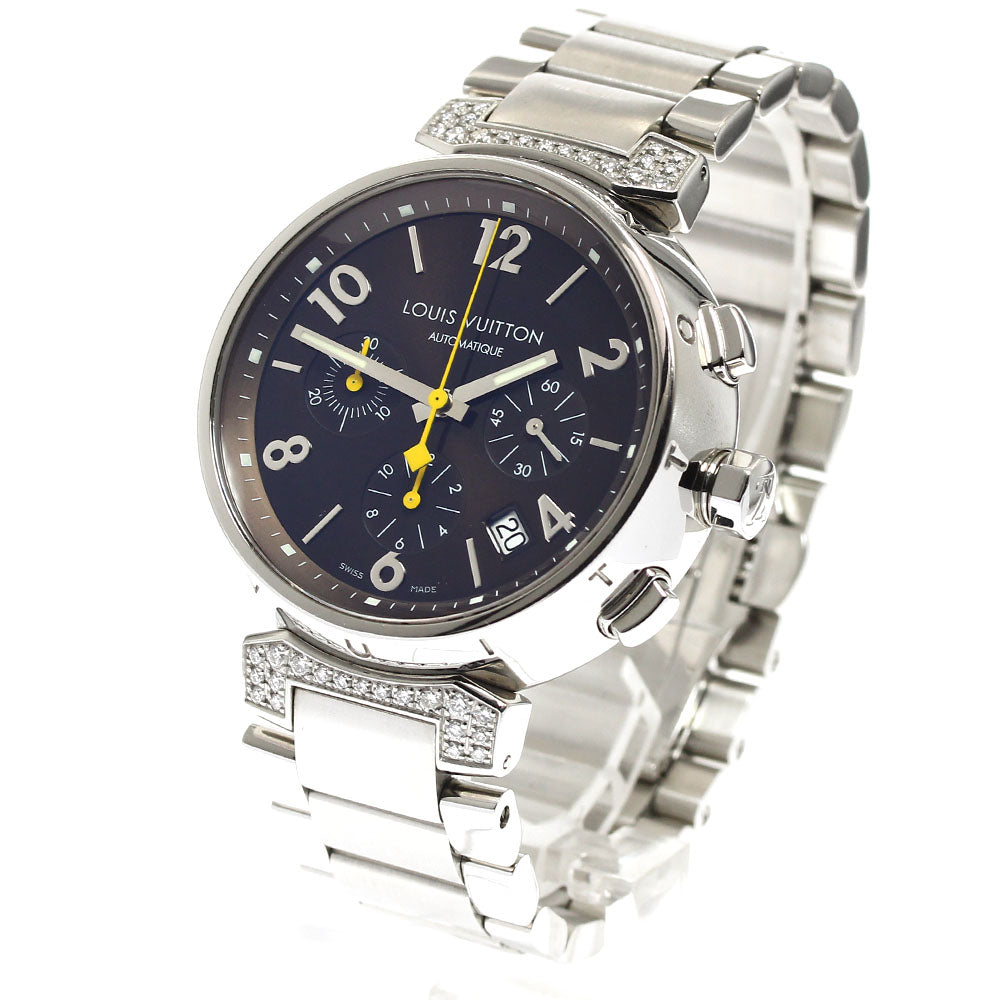 LOUIS VUITTON Q112G Tambour Chronograph Automatic Men's Watch with Diamond Lugs and Box and Warranty Card