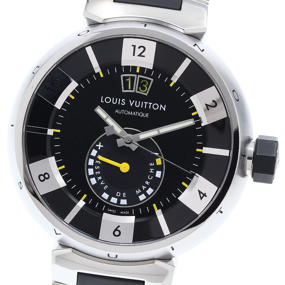 LOUIS VUITTON Q109G Tambour in Black Power Reserve Date Automatic Men's Watch (Good Condition)