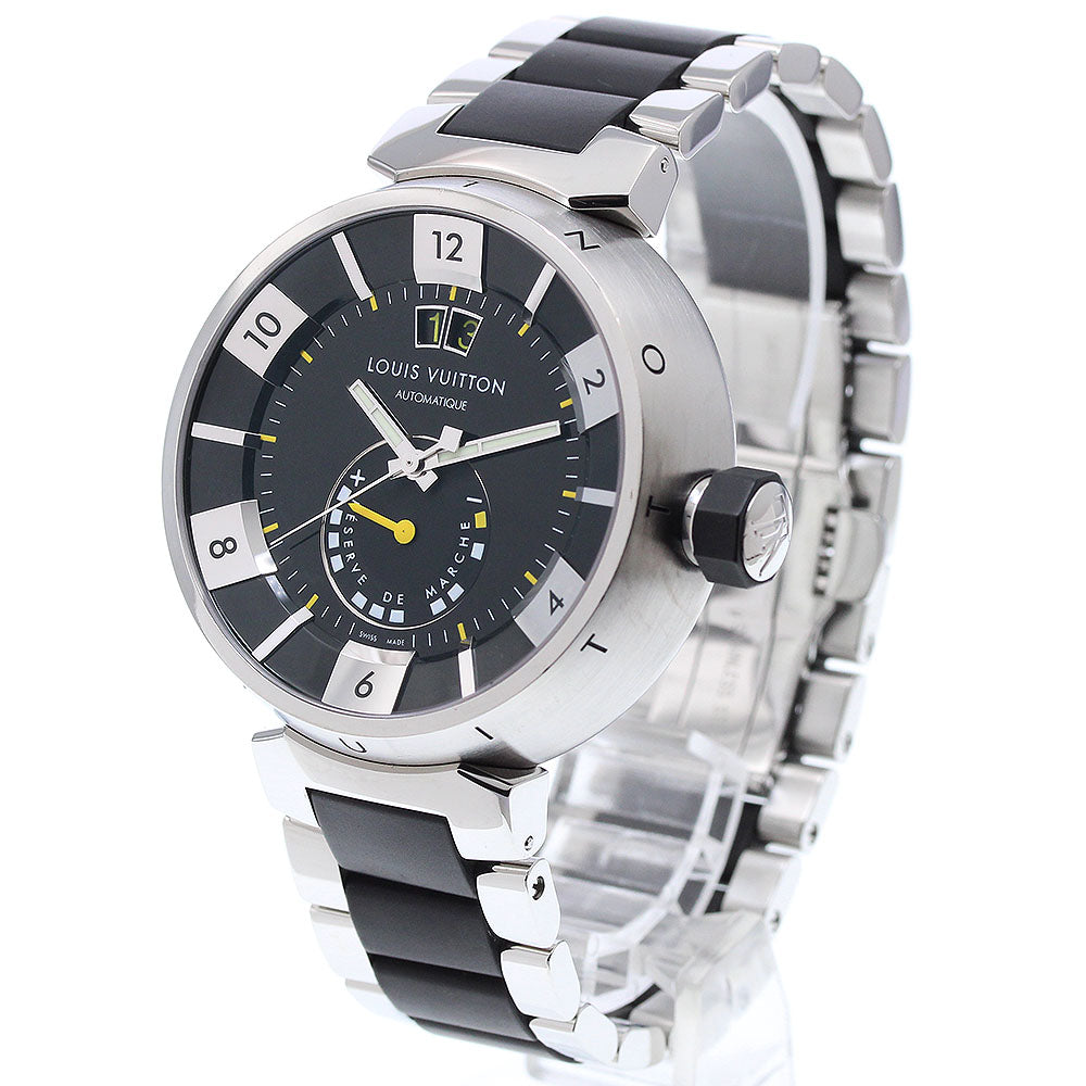 LOUIS VUITTON Q109G Tambour in Black Power Reserve Date Automatic Men's Watch (Good Condition)