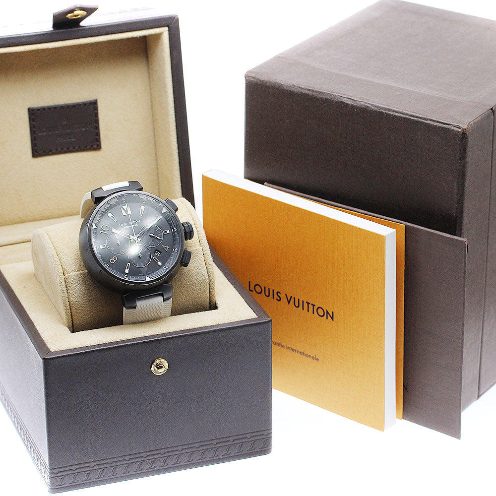 LOUIS VUITTON Q1A62Z Tambour Chronograph Automatic Men's Watch with Box and Warranty Card