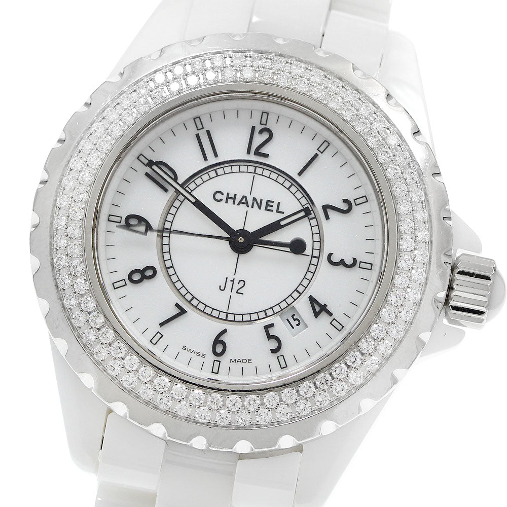 CHANEL H0967 J12 Diamond Bezel White Ceramic Date Quartz Ladies Watch with Warranty