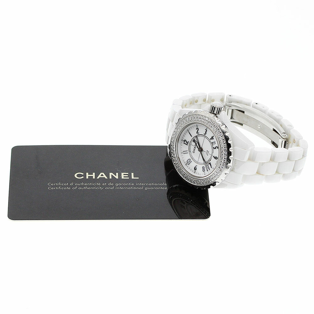 CHANEL H0967 J12 Diamond Bezel White Ceramic Date Quartz Ladies Watch with Warranty