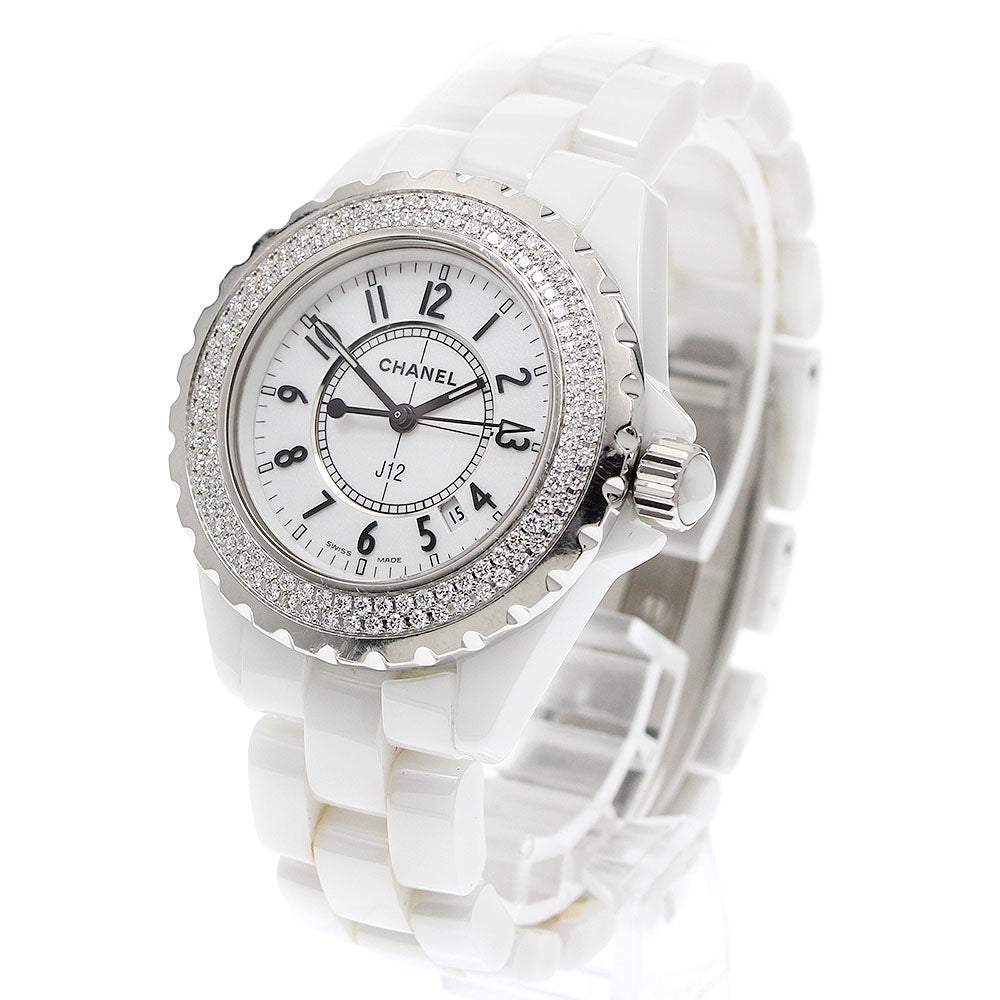 CHANEL H0967 J12 Diamond Bezel White Ceramic Date Quartz Ladies Watch with Warranty