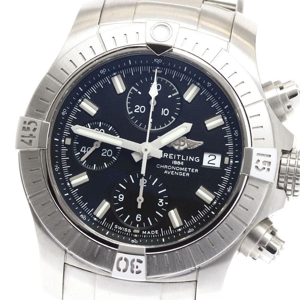 BREITLING A13385 Avenger Chronograph 43 Date Automatic Men's Watch Excellent Condition with Inner Box and Warranty Card.