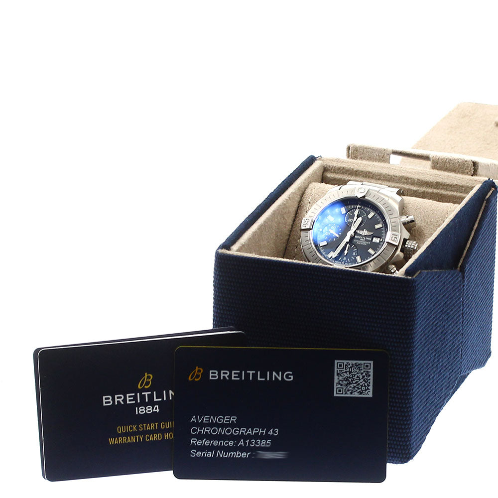 BREITLING A13385 Avenger Chronograph 43 Date Automatic Men's Watch Excellent Condition with Inner Box and Warranty Card.