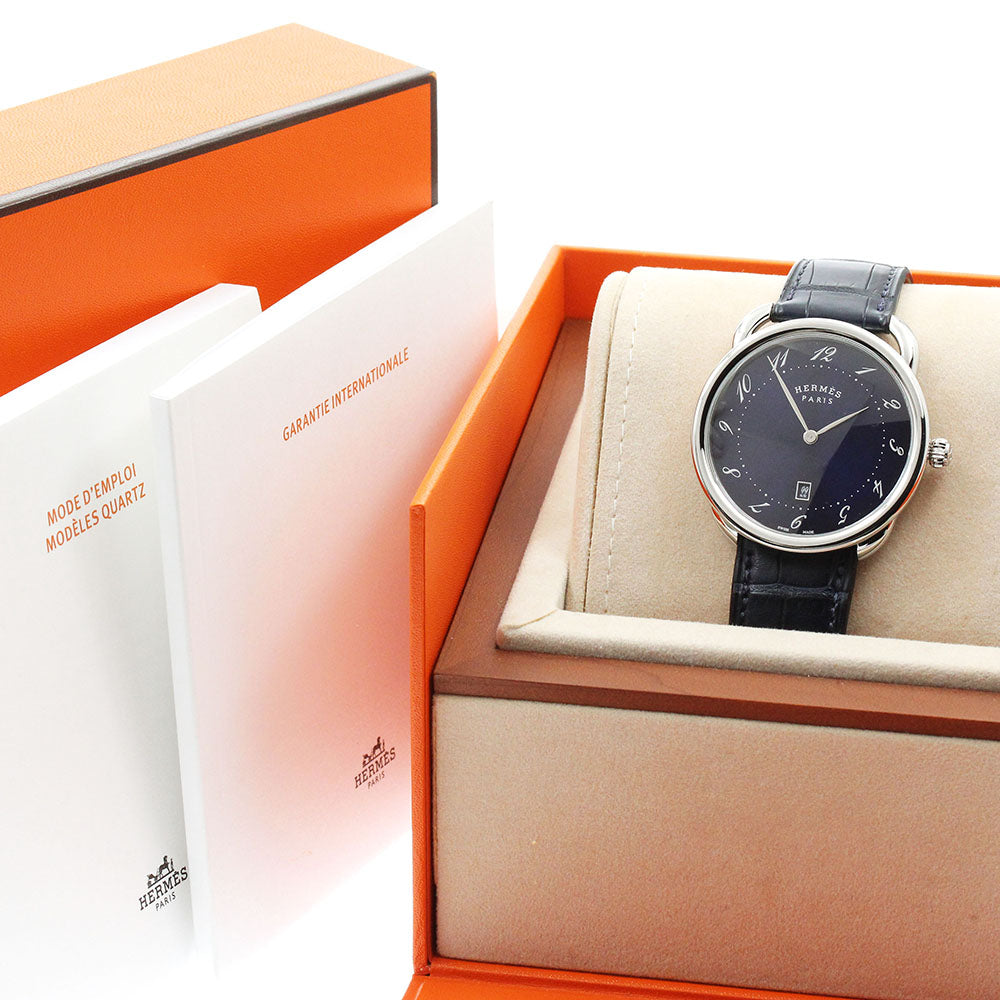 HERMES AR7Q.810 Arceau GM Date Quartz Men's Watch Excellent Condition with Inner Box and Warranty Card.