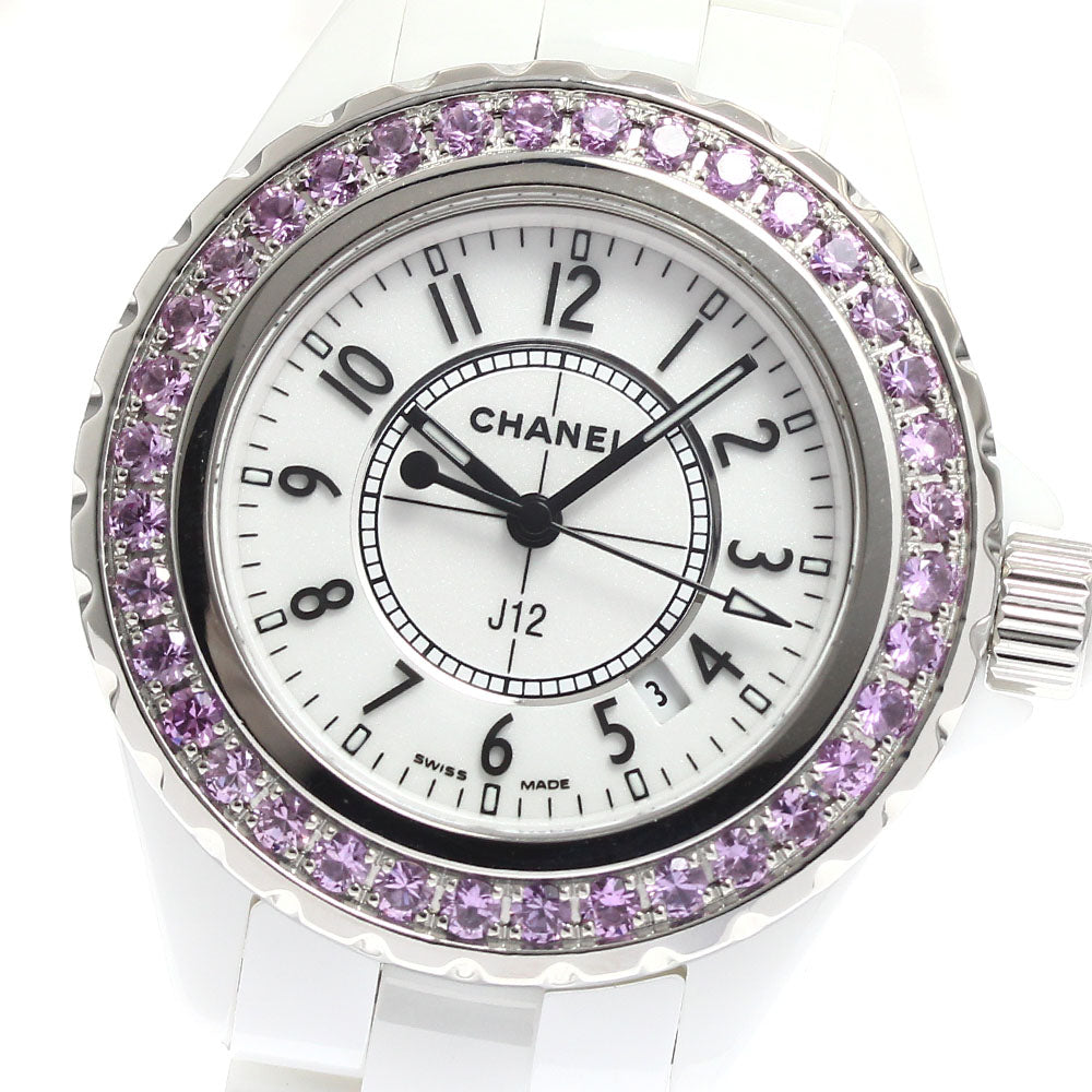 CHANEL H1181 J12 Pink Sapphire Bezel Date Quartz Women's Watch