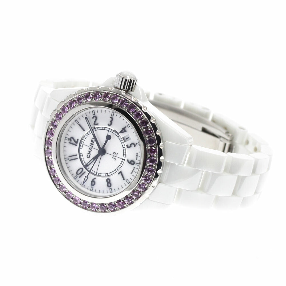 CHANEL H1181 J12 Pink Sapphire Bezel Date Quartz Women's Watch