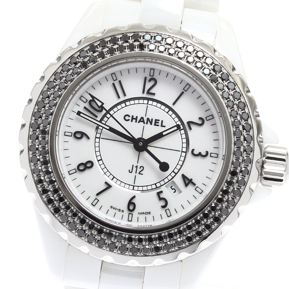 CHANEL H1630 J12 White Ceramic Black Diamond Bezel Quartz Women's Watch