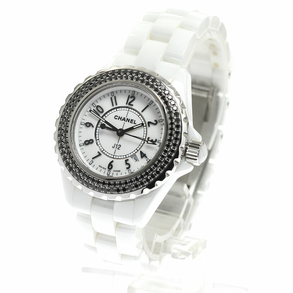 CHANEL H1630 J12 White Ceramic Black Diamond Bezel Quartz Women's Watch