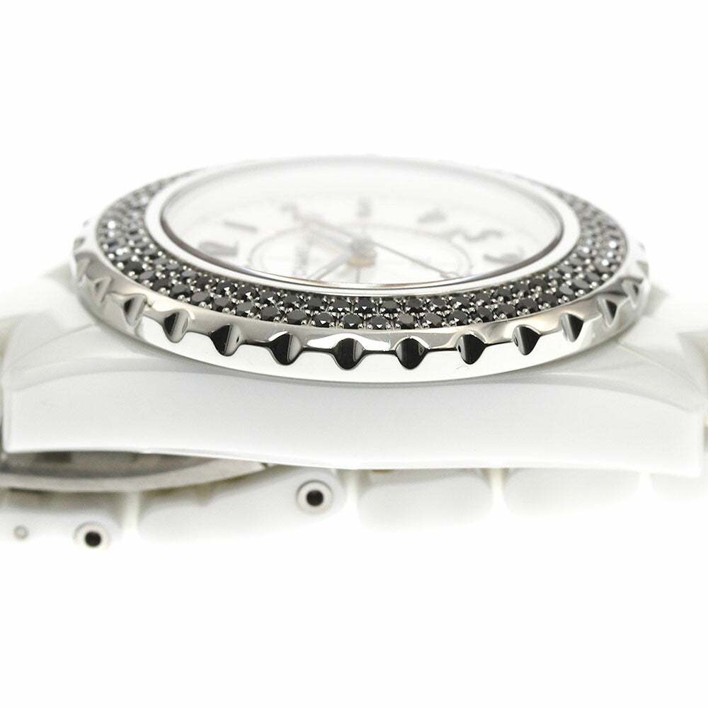 CHANEL H1630 J12 White Ceramic Black Diamond Bezel Quartz Women's Watch