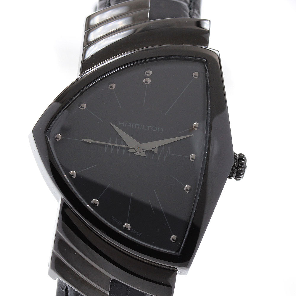 HAMILTON H244010 Ventura Full Black Quartz Men's Watch Excellent Condition with Box and Warranty Card