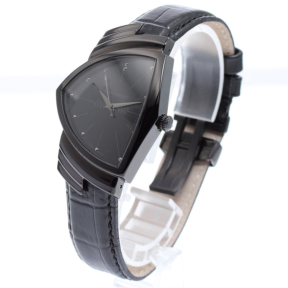 HAMILTON H244010 Ventura Full Black Quartz Men's Watch Excellent Condition with Box and Warranty Card