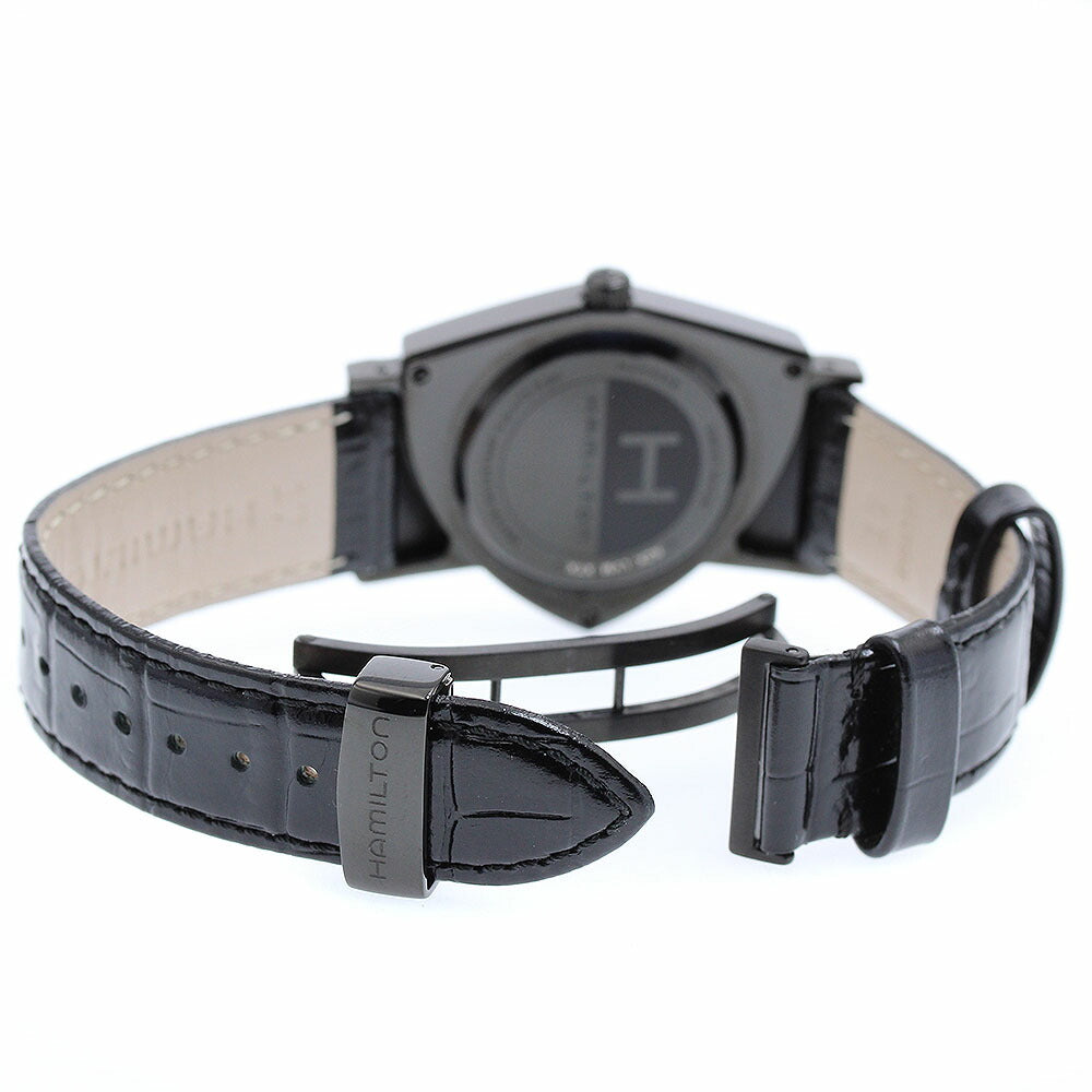 HAMILTON H244010 Ventura Full Black Quartz Men's Watch Excellent Condition with Box and Warranty Card