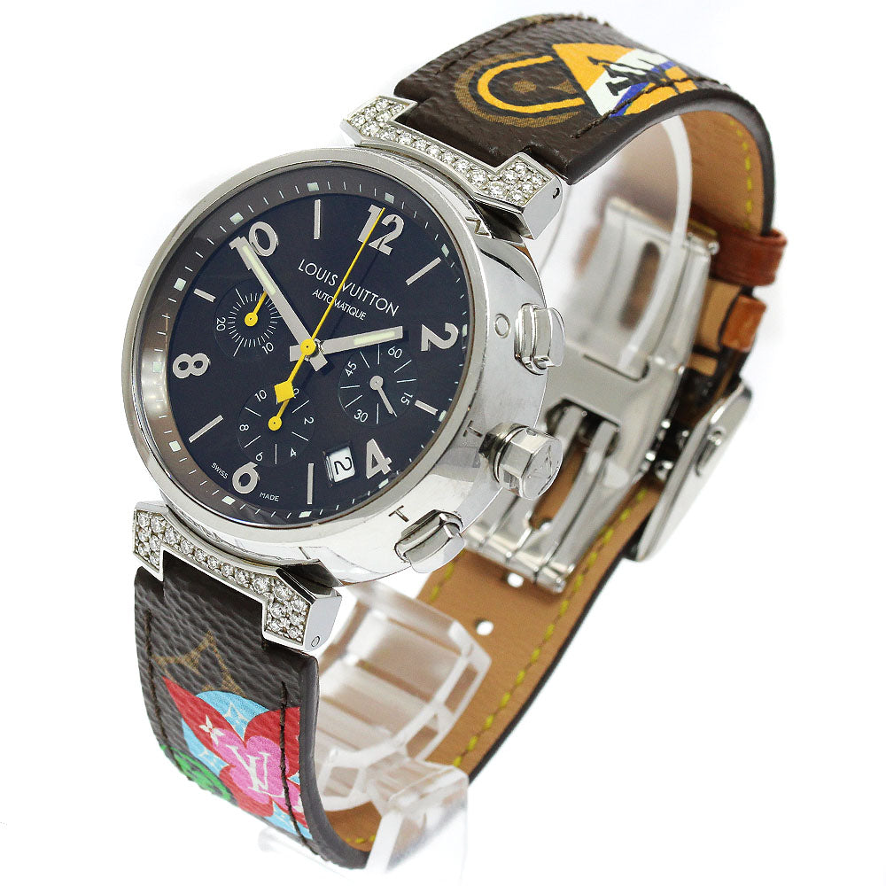 LOUIS VUITTON Q112G Tambour Chronograph Automatic Men's Watch with Diamond Lugs