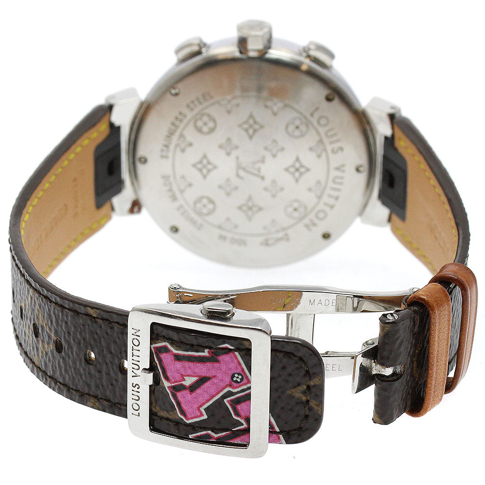 LOUIS VUITTON Q112G Tambour Chronograph Automatic Men's Watch with Diamond Lugs