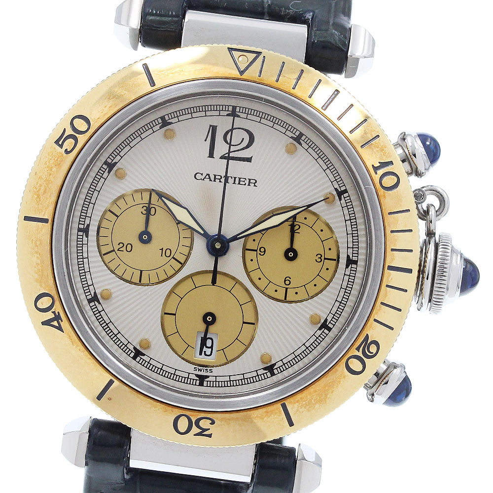CARTIER W31011H3 Pasha 38mm Chronograph YG Bezel Quartz Men's Watch with Box and Warranty