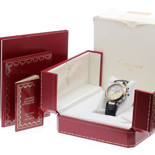 CARTIER W31011H3 Pasha 38mm Chronograph YG Bezel Quartz Men's Watch with Box and Warranty