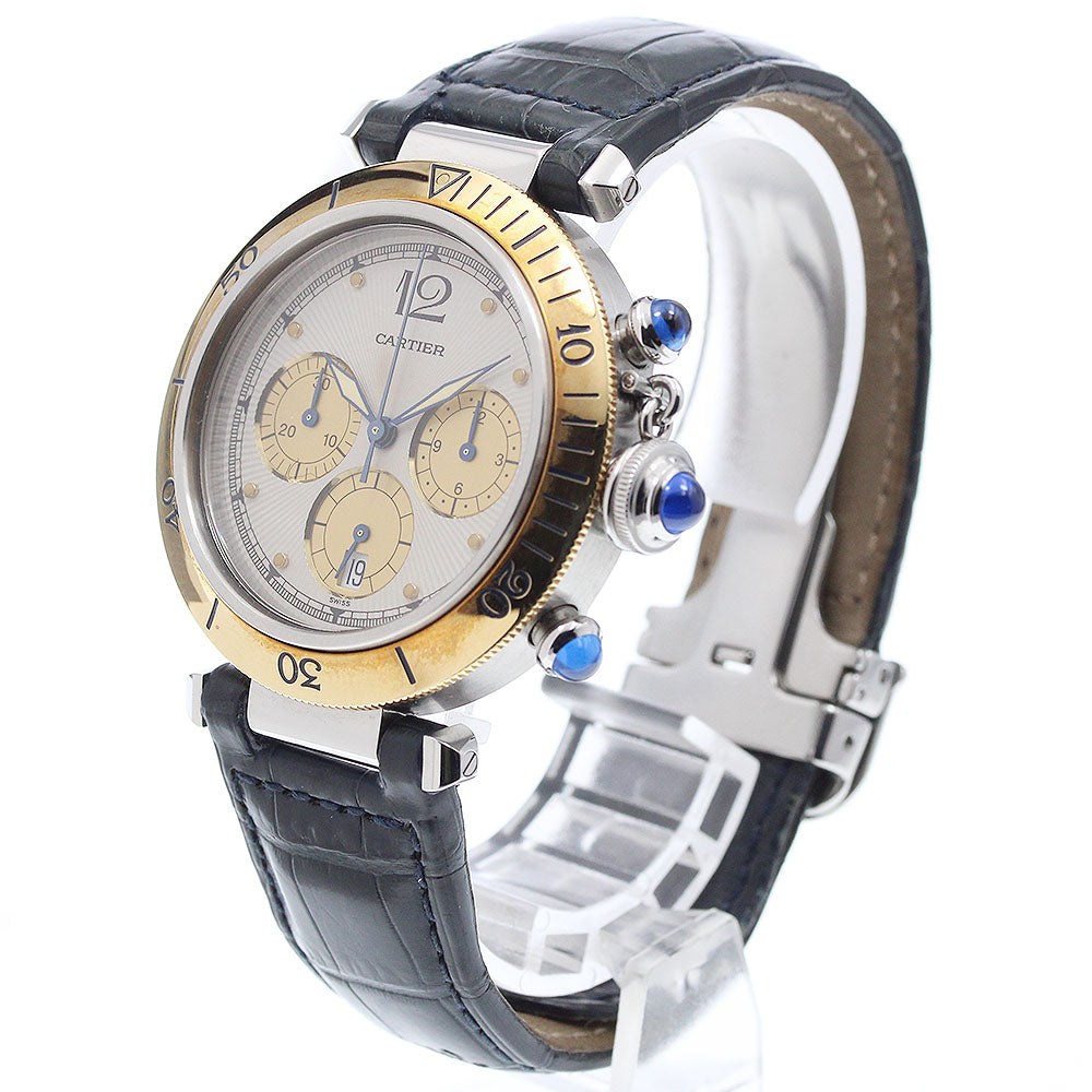 CARTIER W31011H3 Pasha 38mm Chronograph YG Bezel Quartz Men's Watch with Box and Warranty