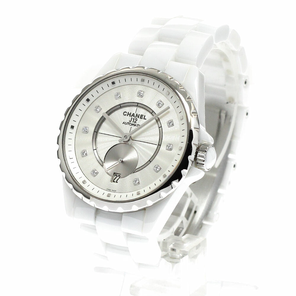 CHANEL H4345 J12 White Ceramic 11-Diamond Date Automatic Boys' Watch - Excellent Condition