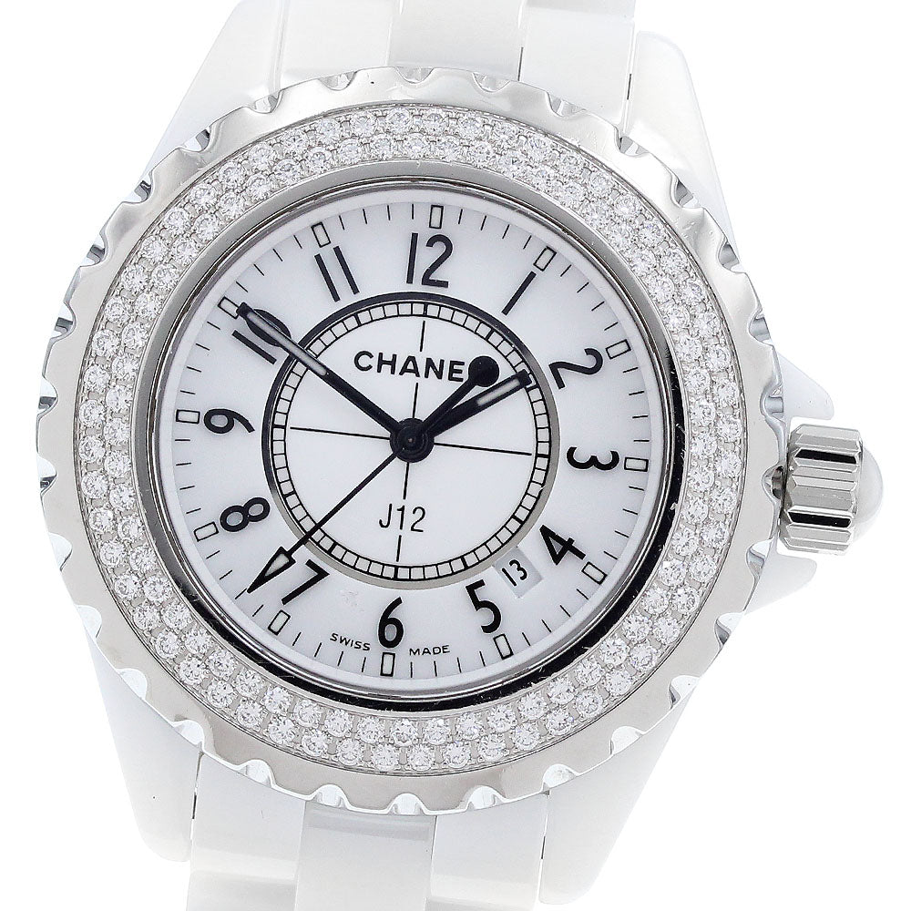 CHANEL H0967 J12 Diamond Bezel White Ceramic Date Quartz Ladies Watch with Box and Warranty Card