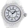 CHANEL H0967 J12 Diamond Bezel White Ceramic Date Quartz Ladies Watch with Box and Warranty Card