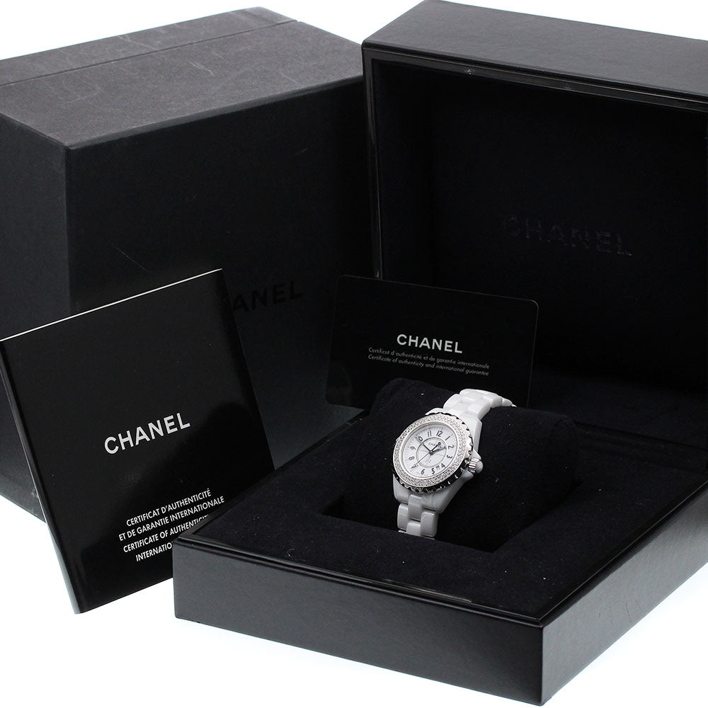 CHANEL H0967 J12 Diamond Bezel White Ceramic Date Quartz Ladies Watch with Box and Warranty Card