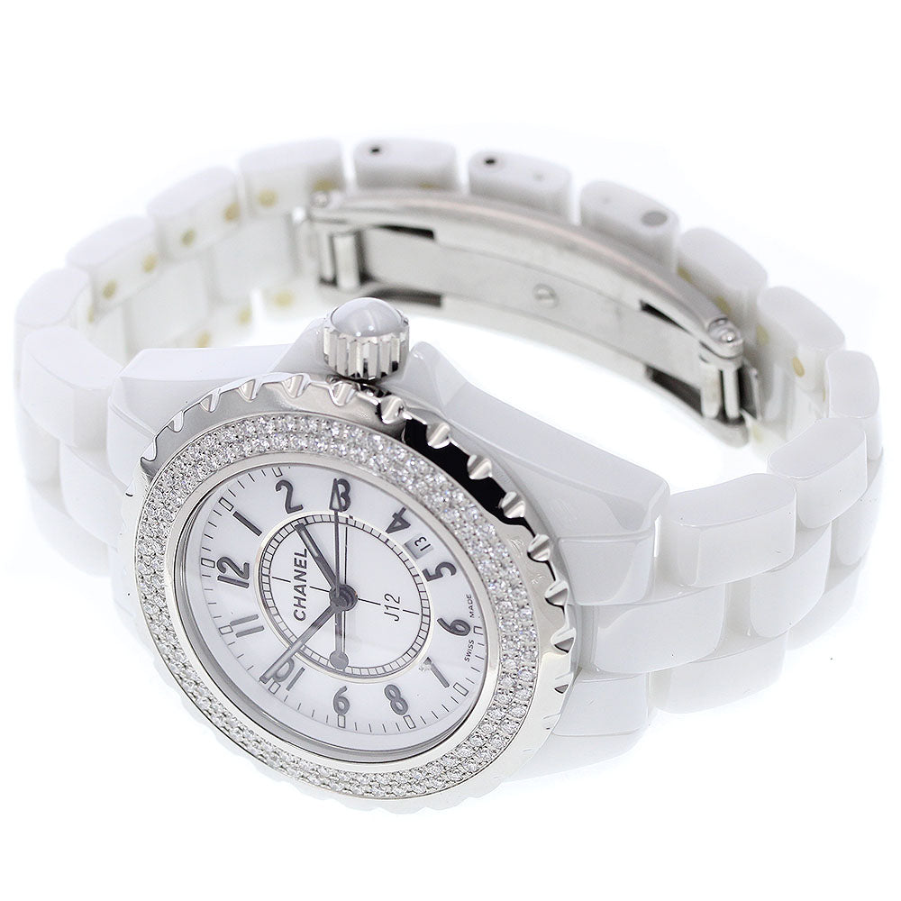 CHANEL H0967 J12 Diamond Bezel White Ceramic Date Quartz Ladies Watch with Box and Warranty Card
